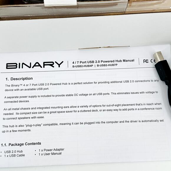 Binary 4 Port USB 2.0 Powered Hub B-USB2-HUB4P Plug N Play Compatible - Picture 8 of 12